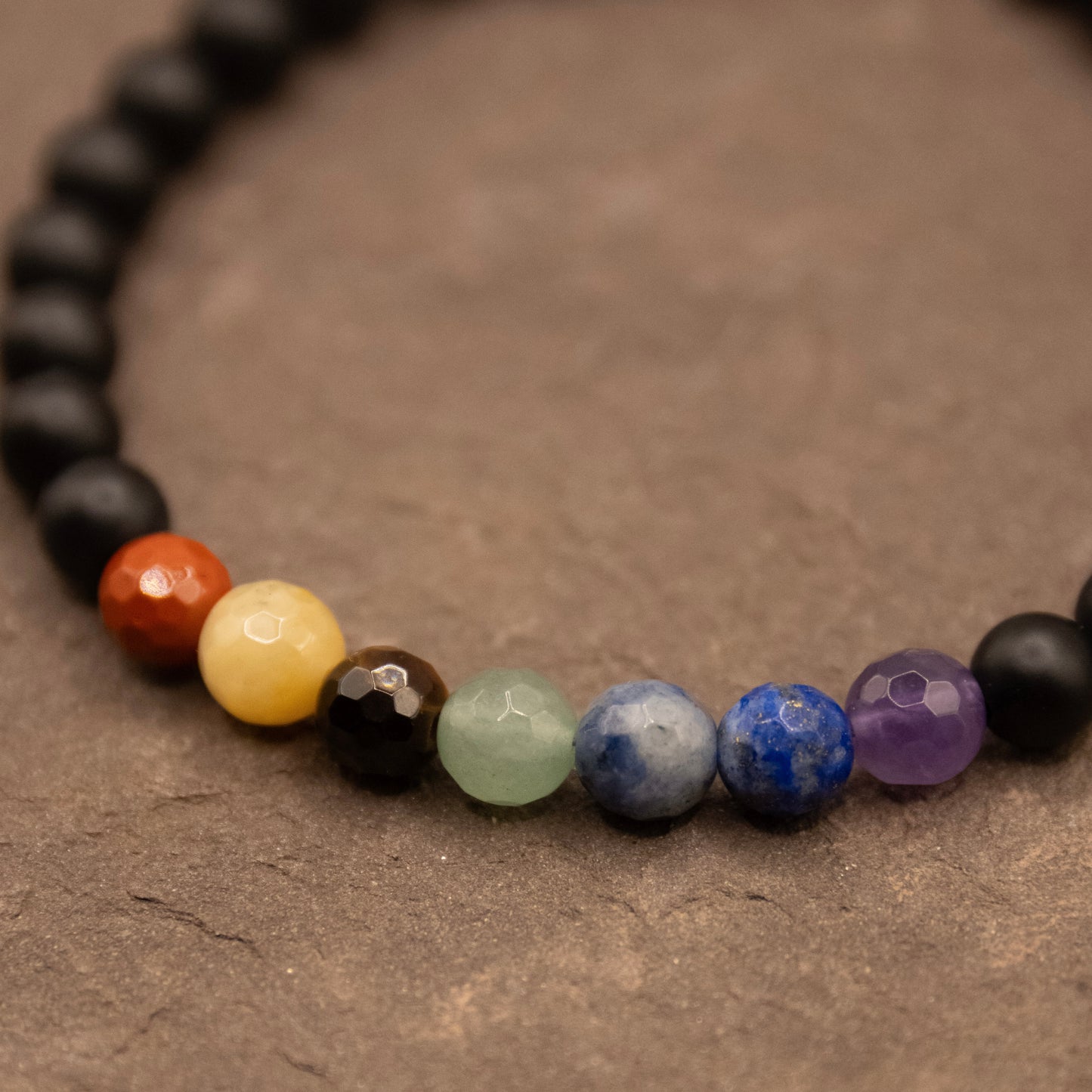 Obsidian 7 Chakra Bracelet in Silver