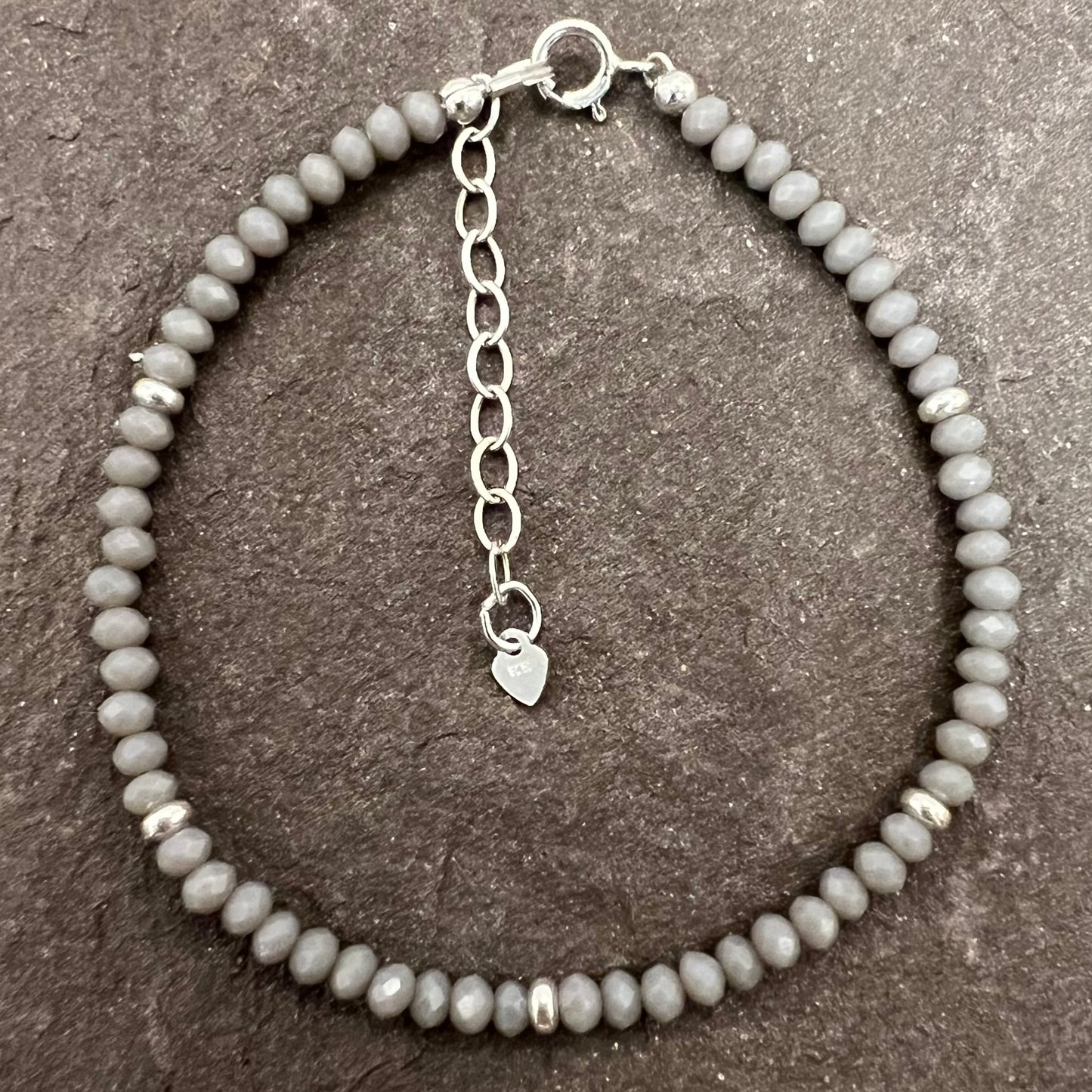 Gray crystal beads and sterling silver