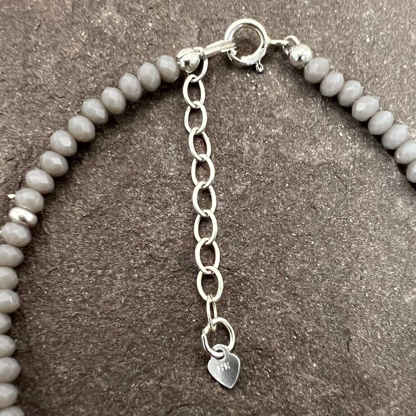 Gray crystal beads and sterling silver