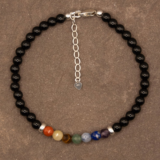 Obsidian 7 Chakra Bracelet in Silver
