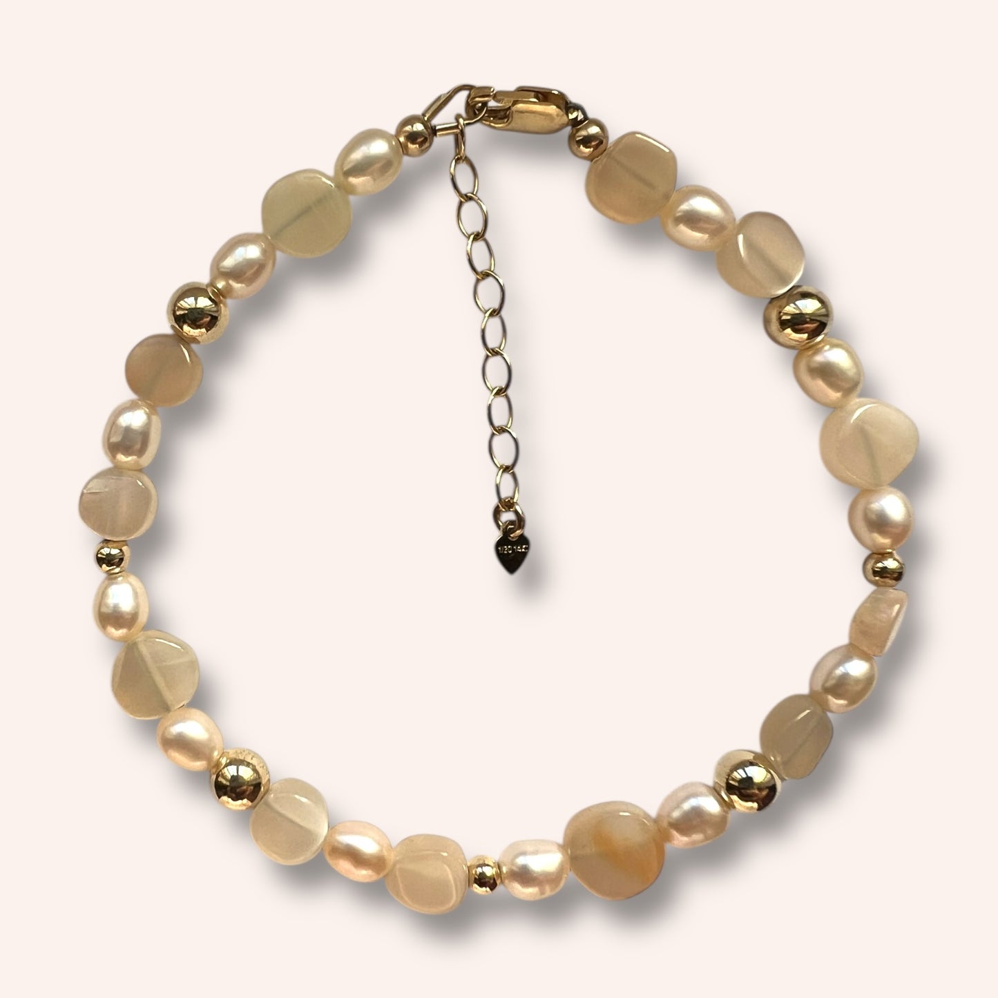 Peachy Moon Stone & Pearl Bracelet