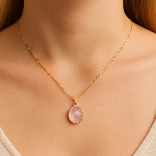 Rose Quartz Pendant Necklace – 14k Gold-Filled Chain