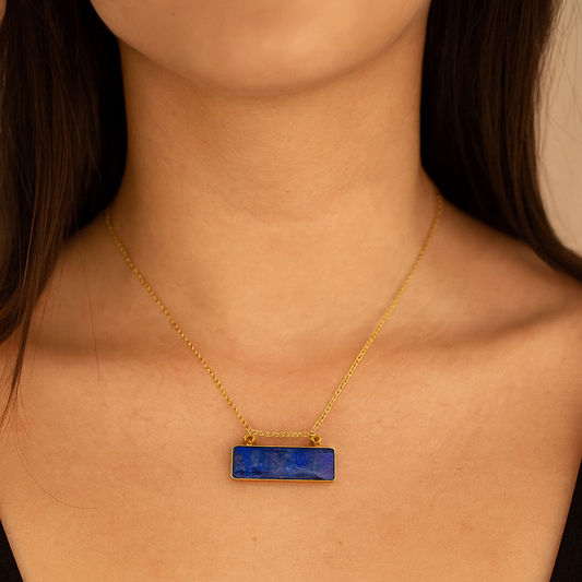Lapis Lazuli Bar Necklace – 14k Gold-Filled Chain