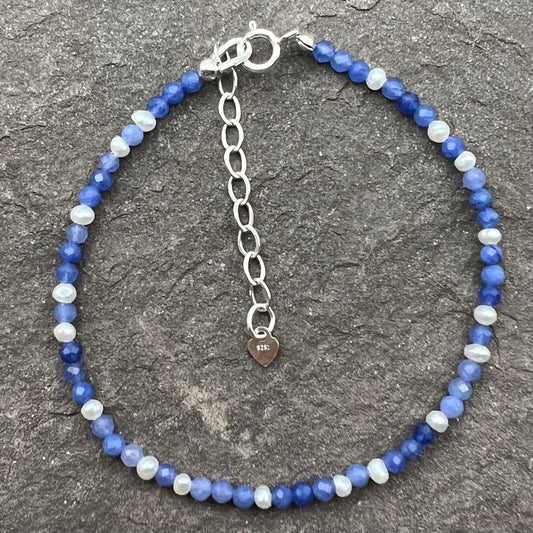 Pulsera de Aventurina Azul y Perlas 