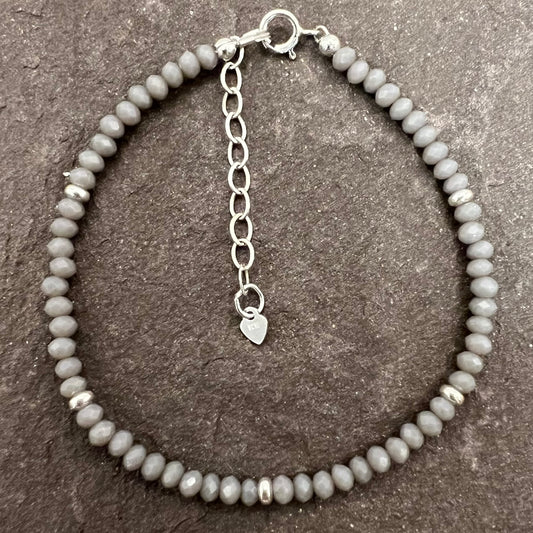 Gray crystal beads and sterling silver