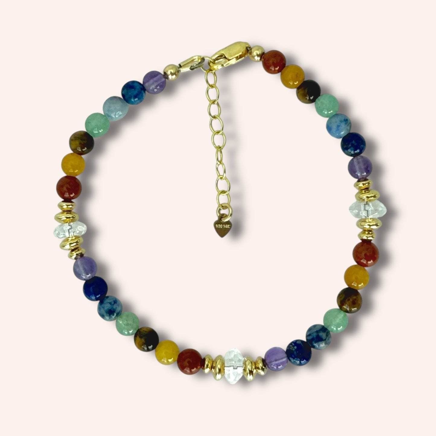 7 Chakra Bracelet with Clear Quartz & 14k Gold-Filled Accents