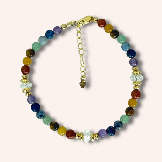 7 Chakra Bracelet with Clear Quartz & 14k Gold-Filled Accents