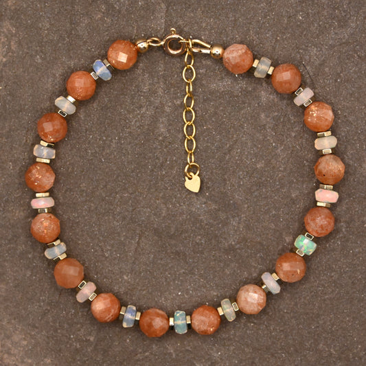 Helios' Embrace (Sunstone & Fire Opal) Bracelet